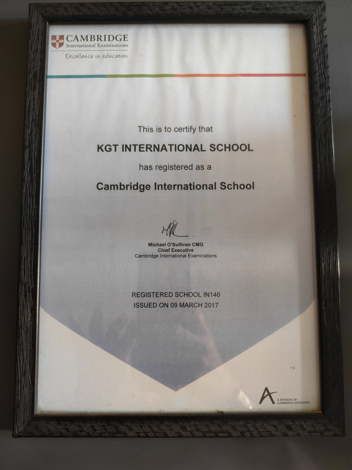 KGT International School Affiliation Certificate