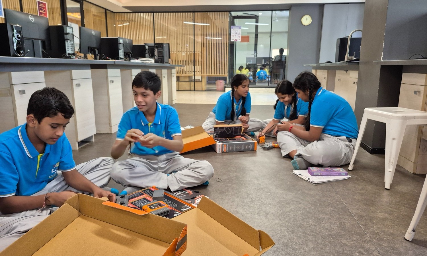 Students in robotics lab